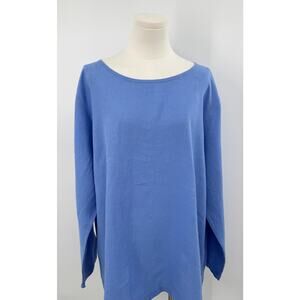 Flax 100% Linen Periwinkle Blue Long Sleeve Tunic Top Lagen Look Oversized L